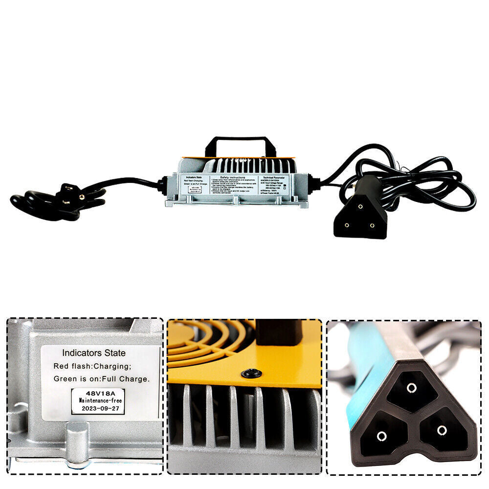 48Volt 18Amps| Battery Charger For E-Z-Go RXV Golf Carts W/ Triangular Plug IP67
