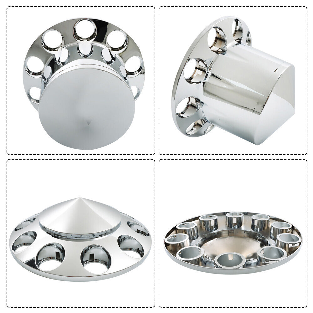 For Semi Truck Wheel Axle Covers Spiked Chrome Front + Rear Hub Cover Kit 33mm