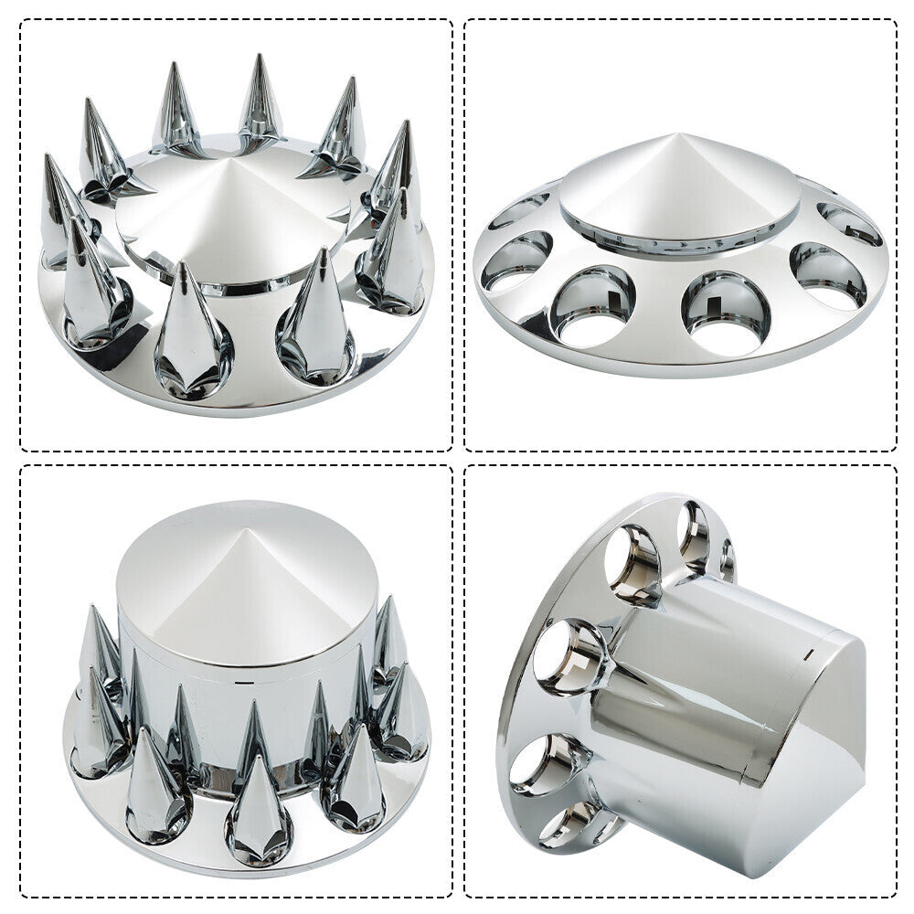 For Semi Truck Wheel Axle Covers Spiked Chrome Front + Rear Hub Cover Kit 33mm