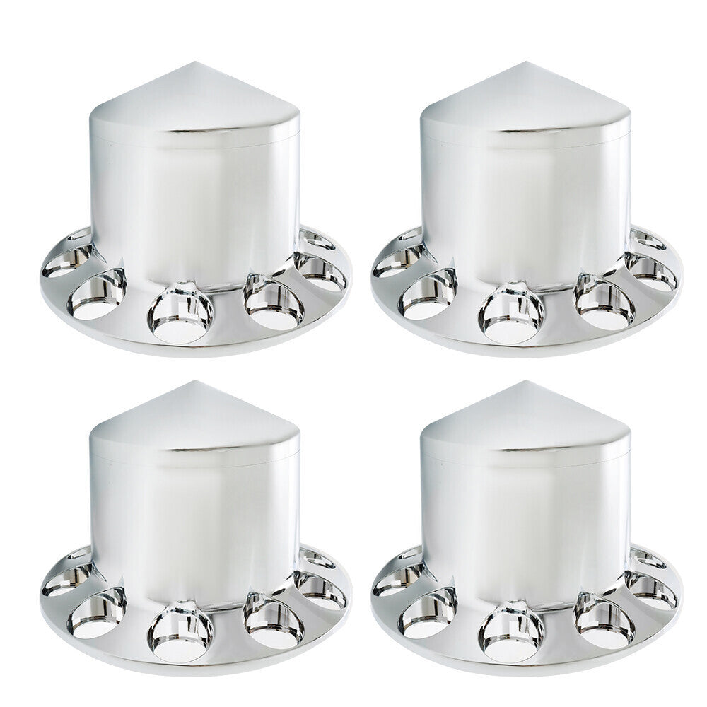 For Semi Truck Wheel Axle Covers Spiked Chrome Front + Rear Hub Cover Kit 33mm
