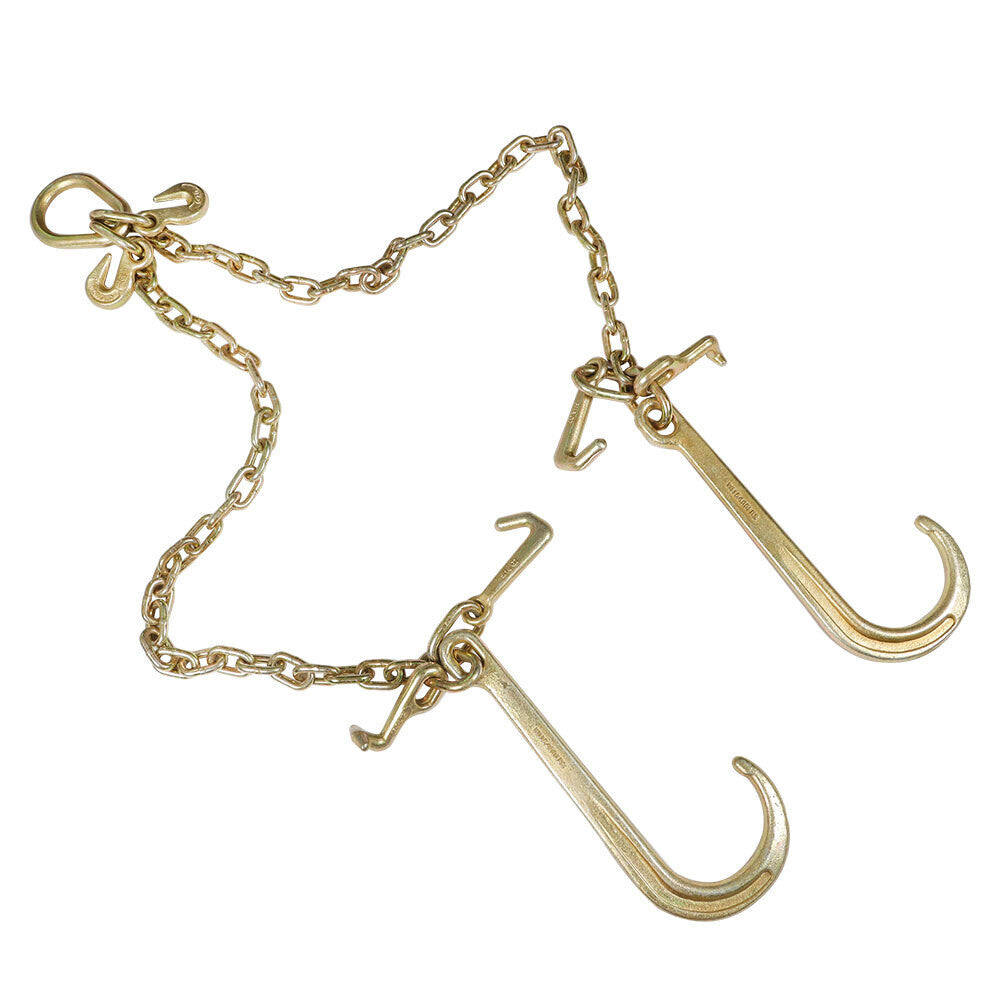 New G70 5/16"x3' V-Chain Bridle w/15" Large J Hooks,T- Hook & J-Hook Truck Chain