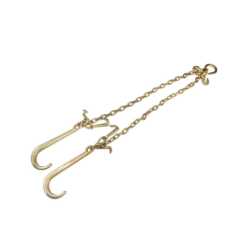 New G70 5/16"x3' V-Chain Bridle w/15" Large J Hooks,T- Hook & J-Hook Truck Chain