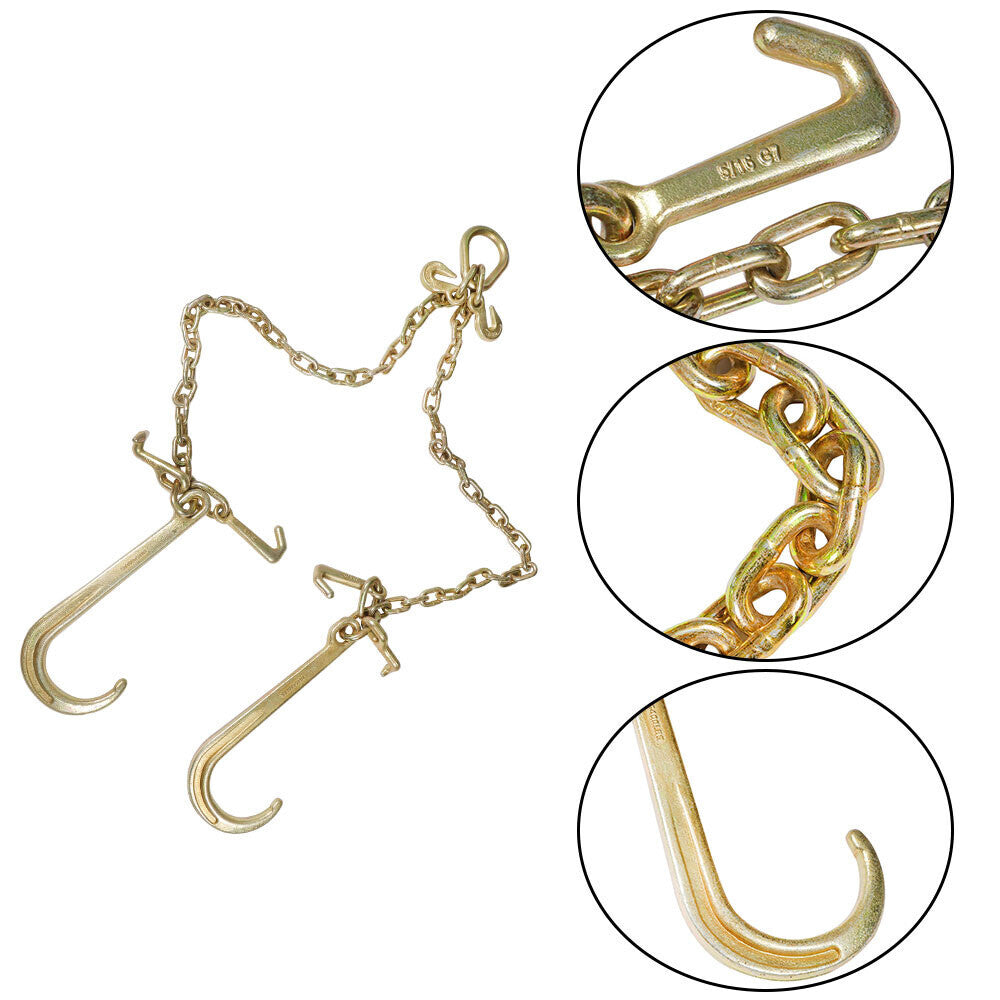US V-Chain Bridle w/15" Large J Hooks,T- Hook&J-Hook w/ Grab Hooks 3' 5/16" G70