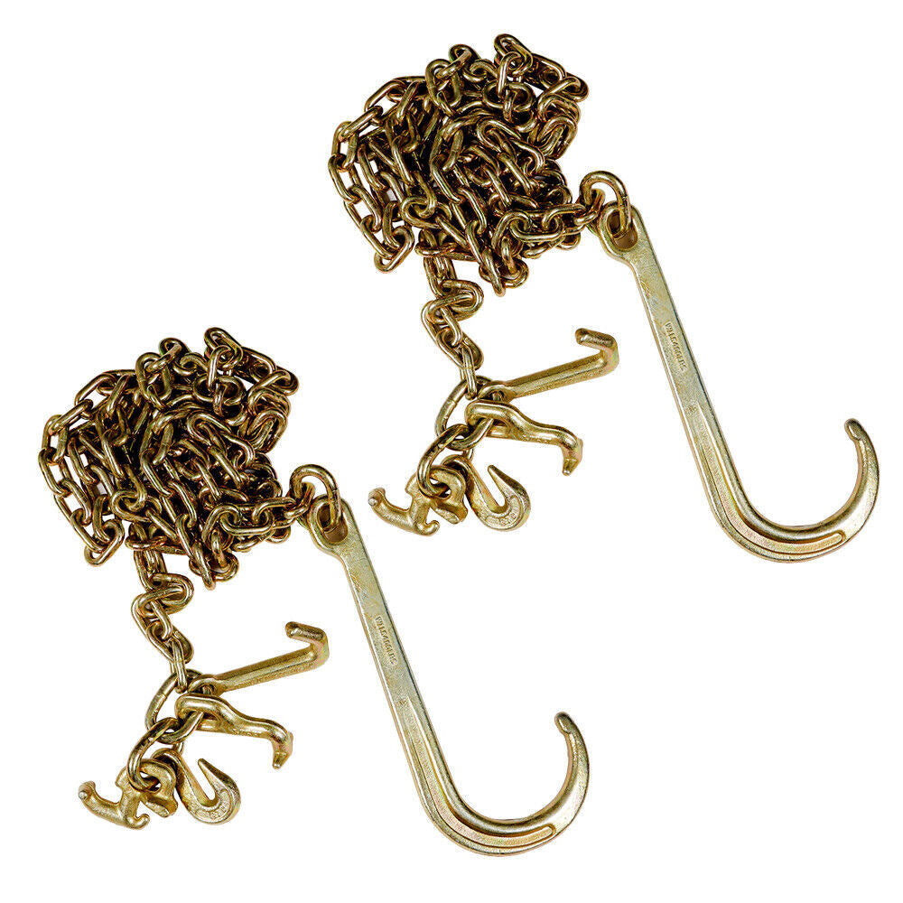 2 Pack G70 5/16''x10' Transport Tow Chain J Hook Long Shank With Grab Hook