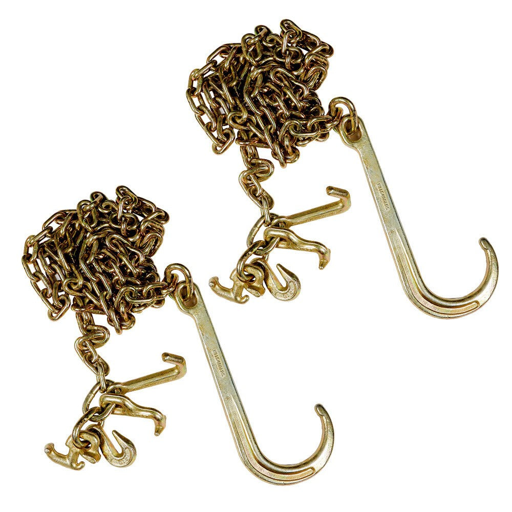 (2) G70 5/16''x10' Transport Tow Chain J Hook Long Shank w/ R T J&Grab Hook
