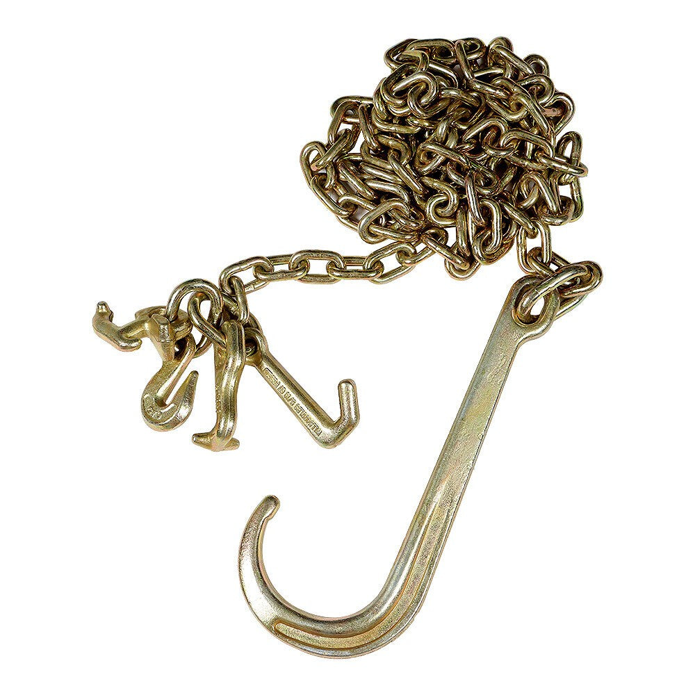 (2) G70 5/16''x10' Transport Tow Chain J Hook Long Shank w/ R T J&Grab Hook
