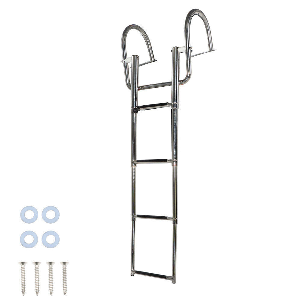 4 Steps Pontoon Boat Ladder Stainless Steel with Pedal Hand Railing Ladder