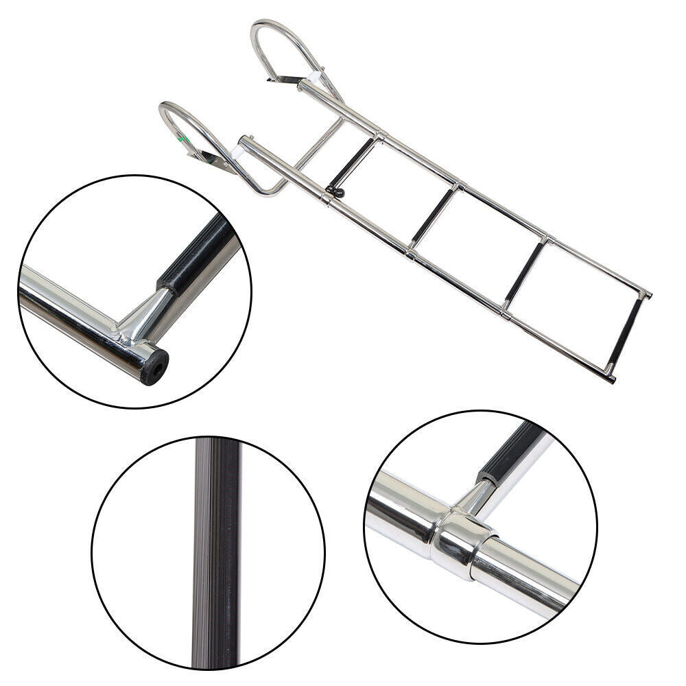 4 Steps Pontoon Boat Ladder Stainless Steel with Pedal Hand Railing Ladder