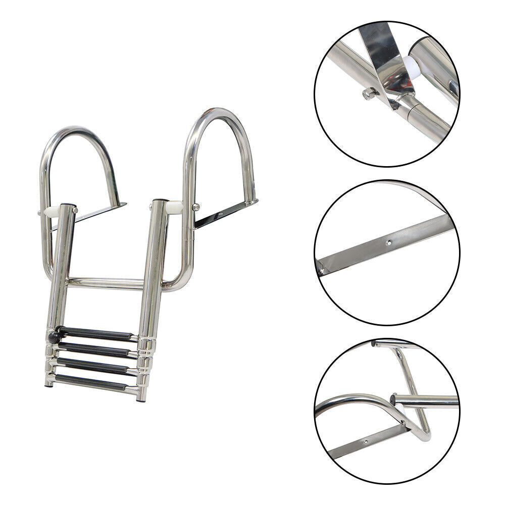 4 Steps Pontoon Boat Ladder Stainless Steel with Pedal Hand Railing Ladder
