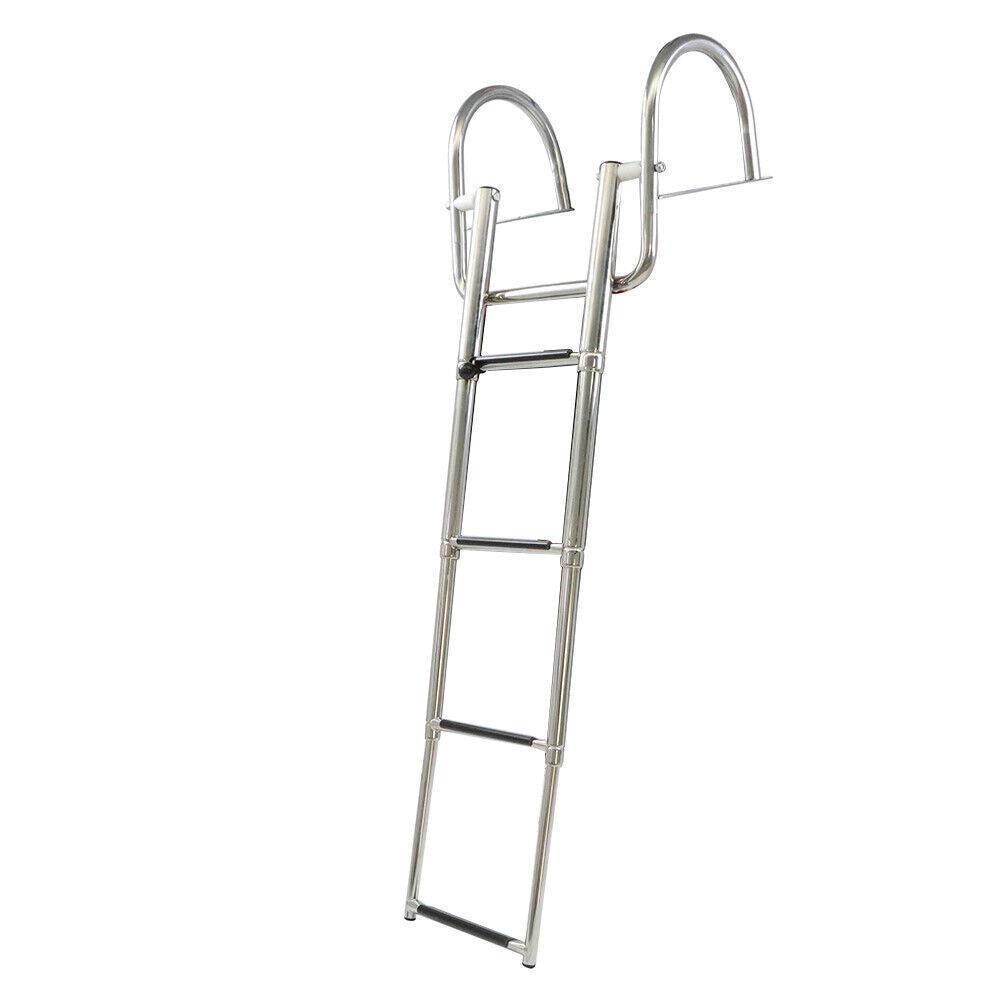 4 Steps Pontoon Boat Ladder Stainless Steel with Pedal Hand Railing Ladder