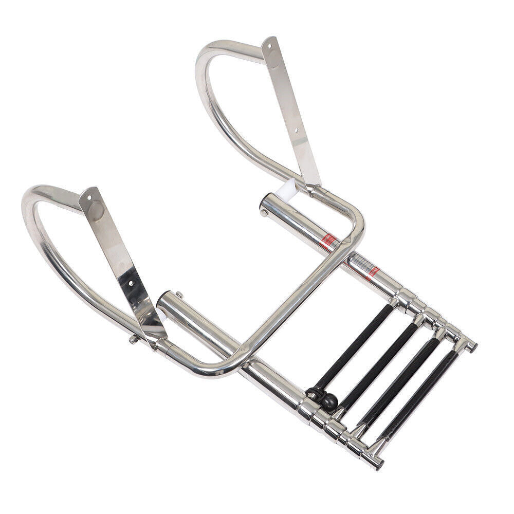 4 Steps Pontoon Boat Ladder Stainless Steel with Pedal Hand Railing Ladder
