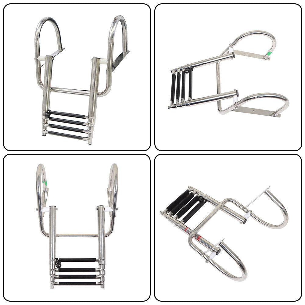 4 Steps Pontoon Boat Ladder Stainless Steel with Pedal Hand Railing Ladder