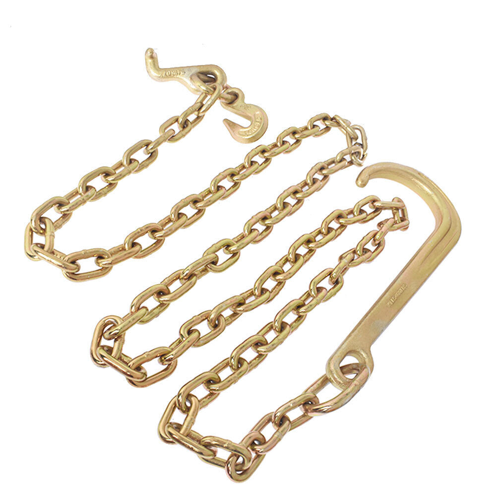 5/16''x8 FT G70 V-Chain Bridle w/ 15" Medium J Hooks, T- Hook w/ Grab Hooks NEW