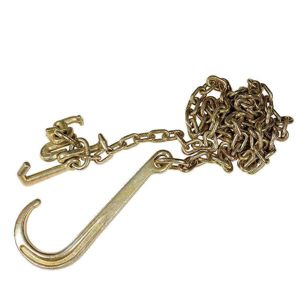 5/16''x10' Transport Tow Chain G70 w/ R T J&Grab Hook J Hook Long Shank 2PCS