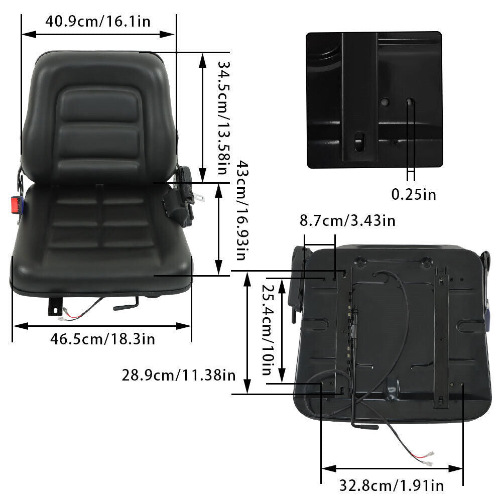 Universal Forklift Seat Fold Down w/ Safety Belt For Tractor Loader Excavator