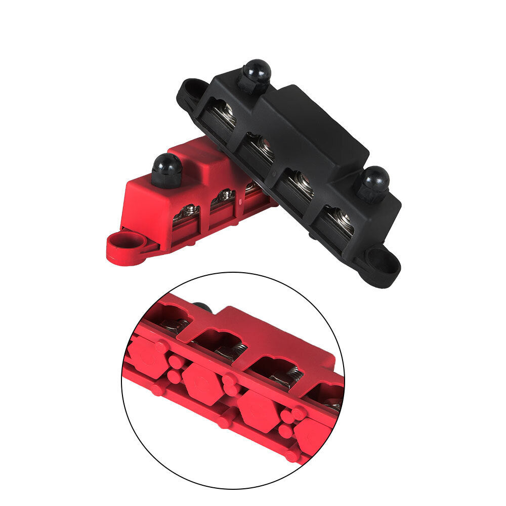 New Red and Black Pair 4 Post Busbar Bus Bar Power Distribution 12V 250A 3/8" US