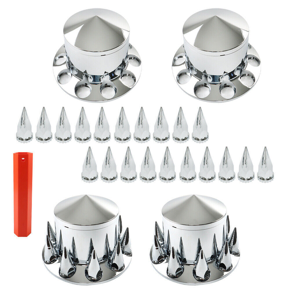 Chrome Semi Truck Hub Cover Wheel Set Rear 33mm Nut Covers Spiked Removable Caps