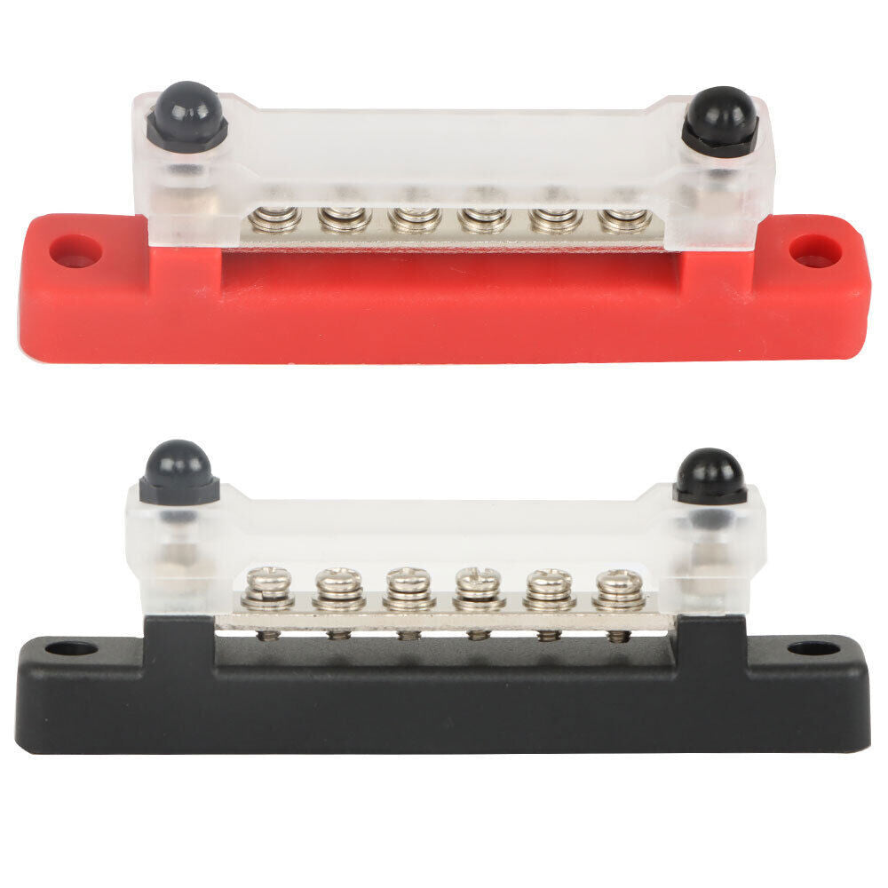 2Pcs Red & Black 48V Busbar Bus Bar Power Distribution 150A 6 Way Terminal Block