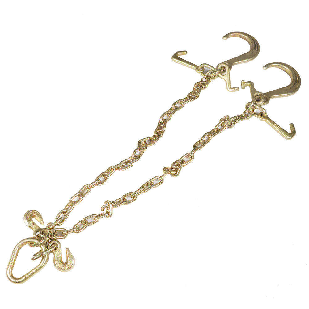 V-Chain Bridle + 8" Medium J Hooks T- Hook & J-Hook 5/16'' x 3' G70 Truck Chain