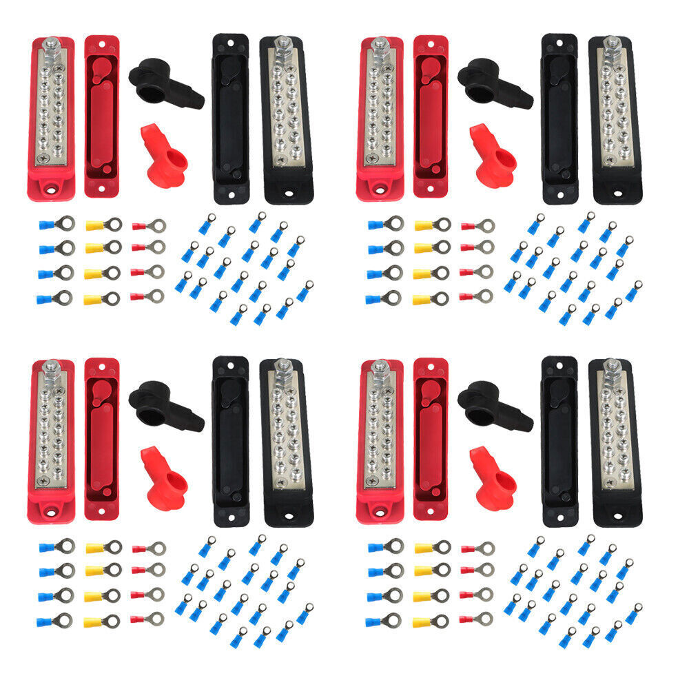 4 Set DC Bus Bar Power Distribution Block 12Point Busbar 180A12V Black & Red