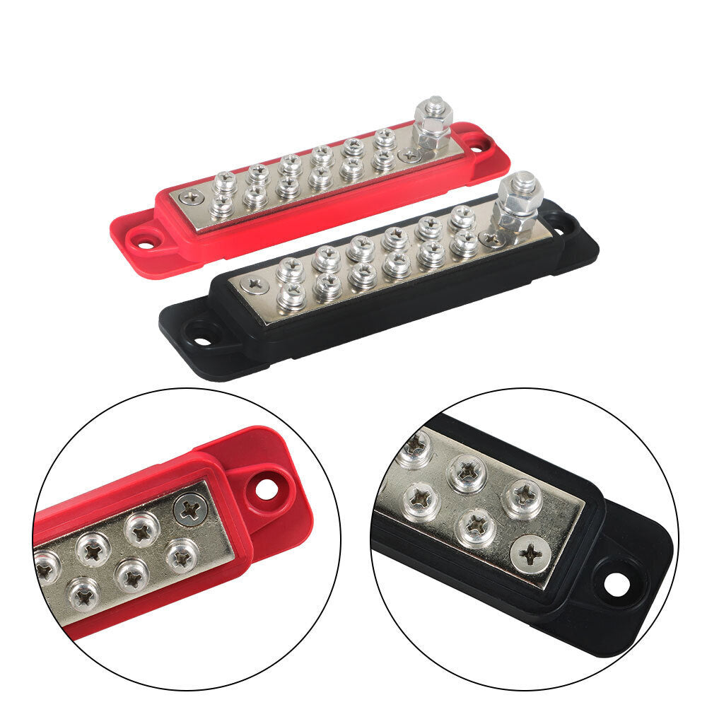 4 Set DC Bus Bar Power Distribution Block 12Point Busbar 180A12V Black & Red