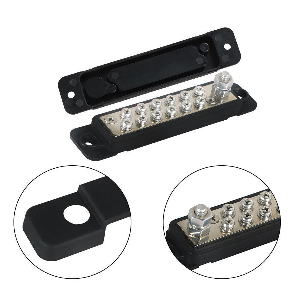 4 Set DC Bus Bar Power Distribution Block 12Point Busbar 180A12V Black & Red