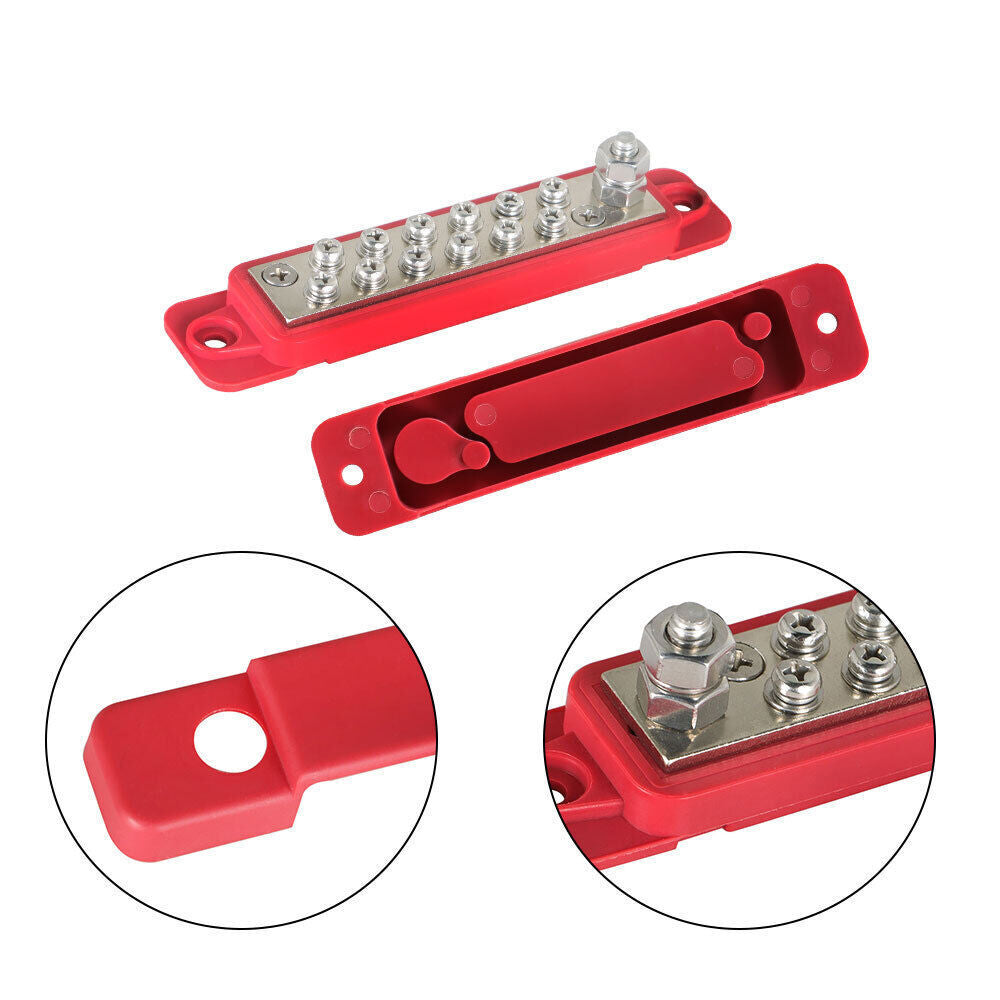 4 Set DC Bus Bar Power Distribution Block 12Point Busbar 180A12V Black & Red