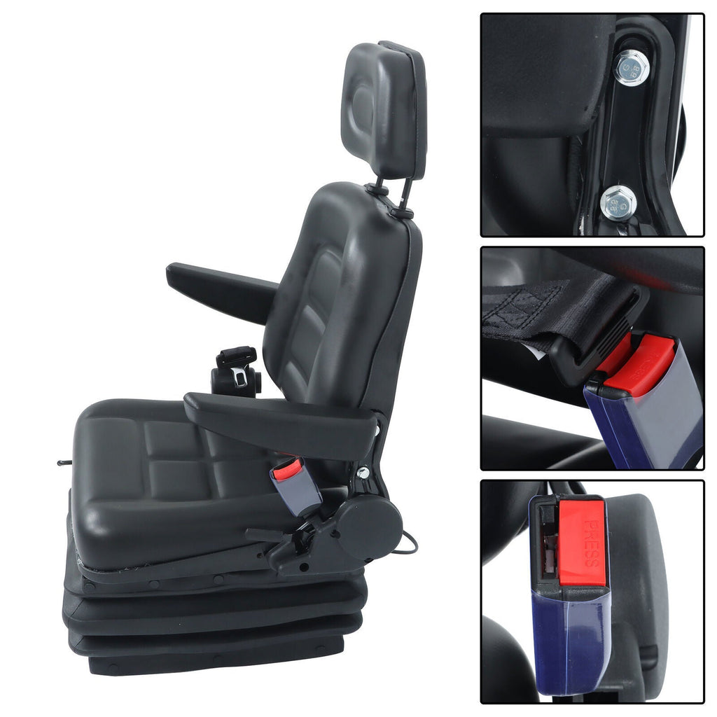 Forklift Tractor Seat Suspension Adjustable Backrest Armrest Safety Belt