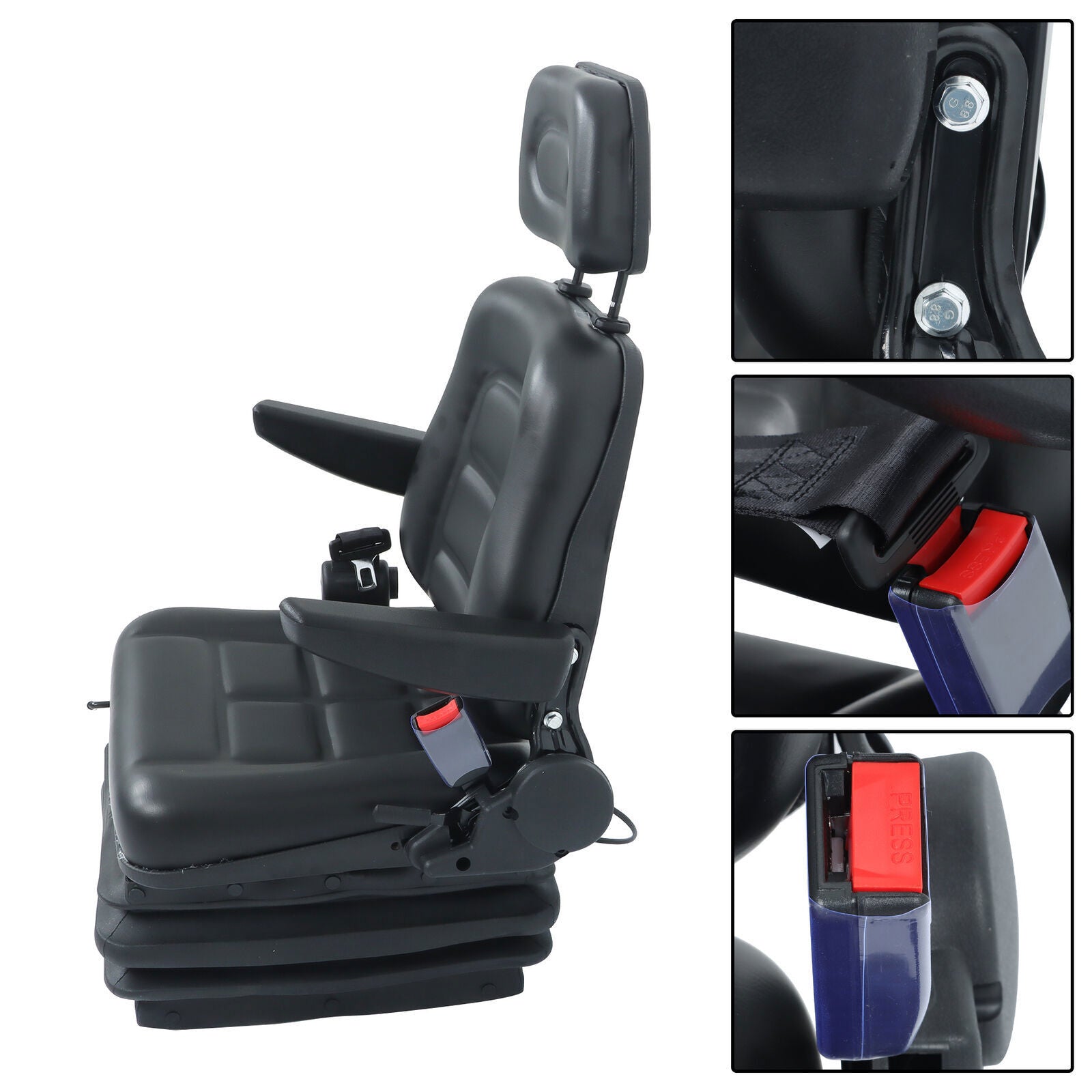 Forklift Tractor Seat Suspension Adjustable Backrest Armrest Safety Belt