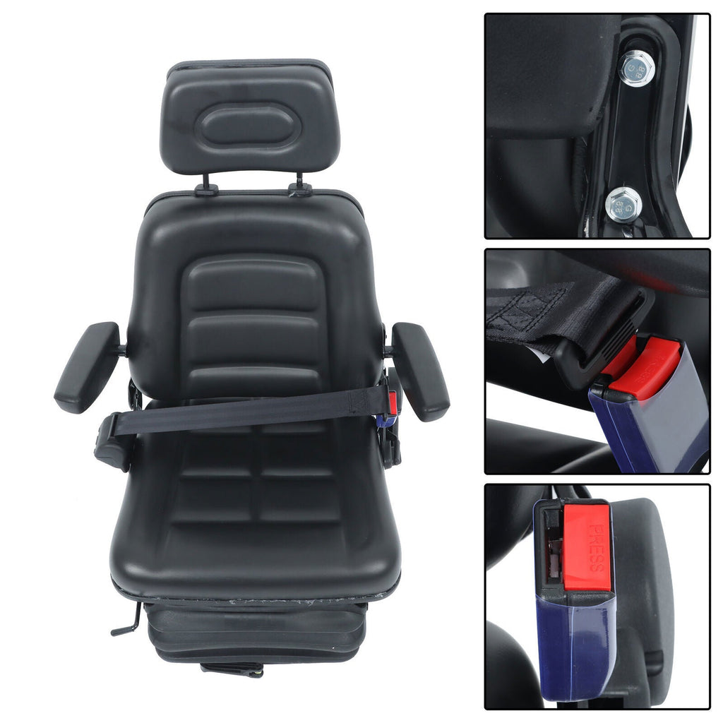 Forklift Tractor Seat Suspension Adjustable Backrest Armrest Safety Belt