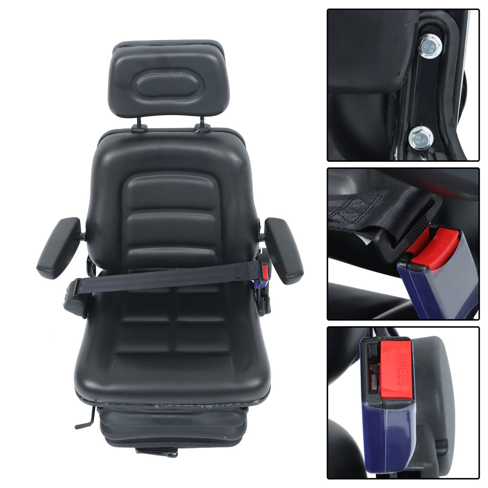 Forklift Tractor Seat Suspension Adjustable Backrest Armrest Safety Belt