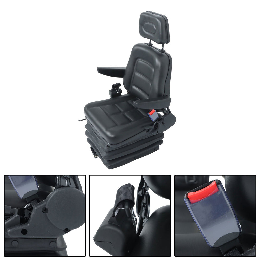 Forklift Tractor Seat Suspension Adjustable Backrest Armrest Safety Belt