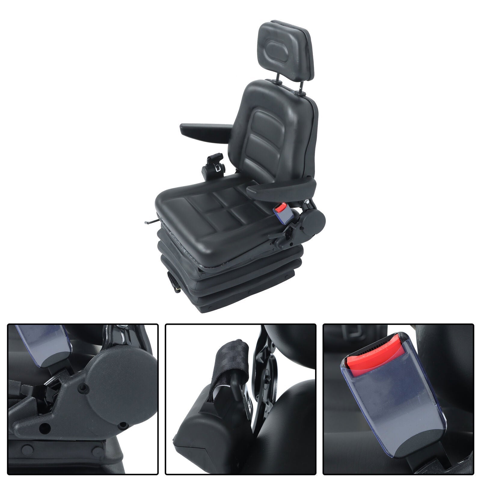 Forklift Tractor Seat Suspension Adjustable Backrest Armrest Safety Belt