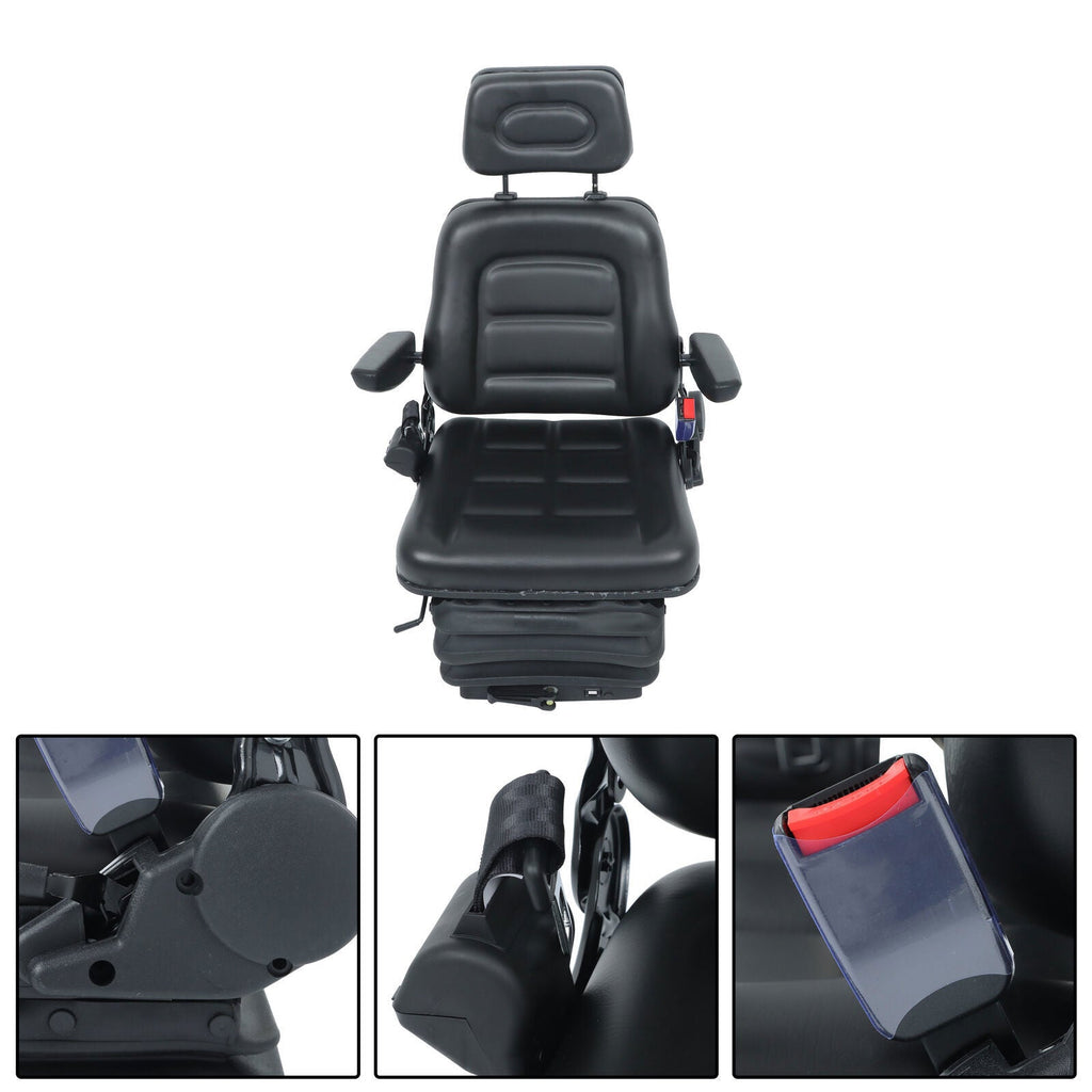 Forklift Tractor Seat Suspension Adjustable Backrest Armrest Safety Belt
