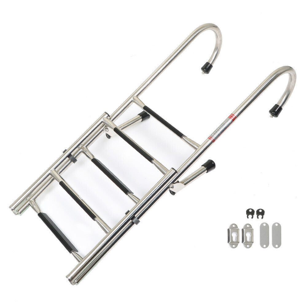 5 Step Stainless Steel Folding Ladder Telescoping 400 lb. Limit