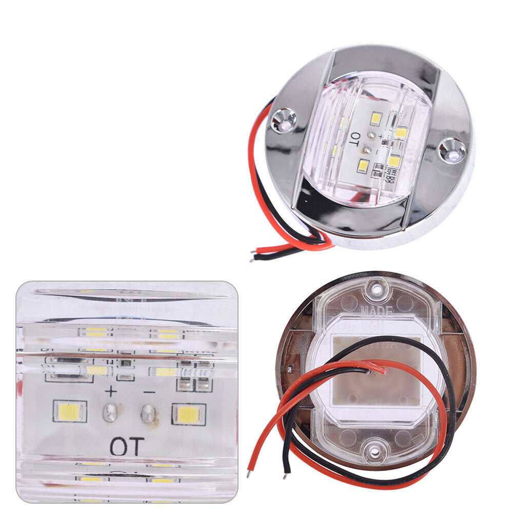 2X White Round Marine Boat LED Stern Lights Cabin Deck Courtesy Light Waterproof