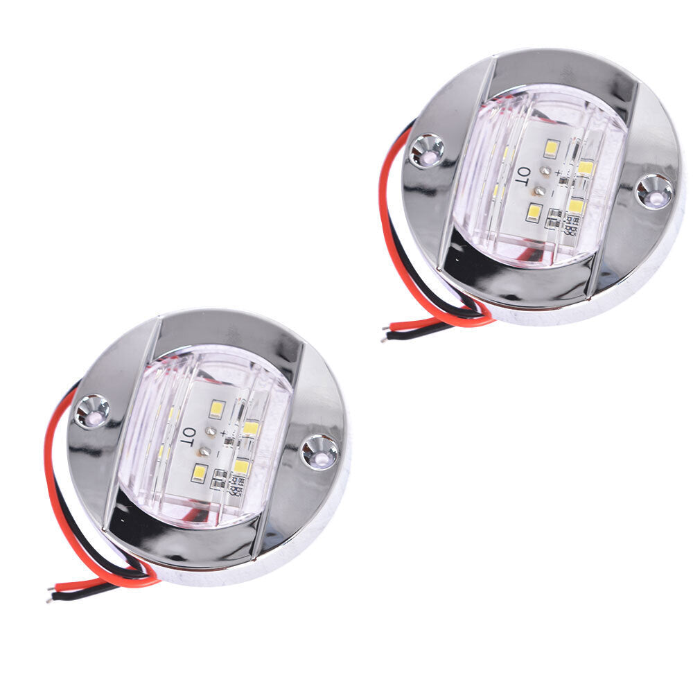 2X White Round Marine Boat LED Stern Lights Cabin Deck Courtesy Light Waterproof