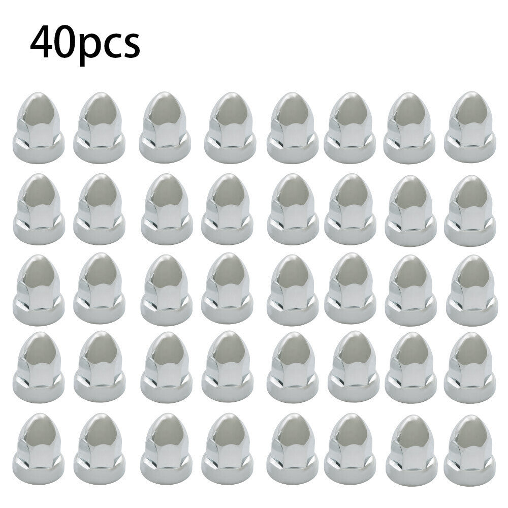 Chrome Semi Truck 33mm Push-on Bullet Flanged Lug Nut Covers ABS Plastic 40 Pack