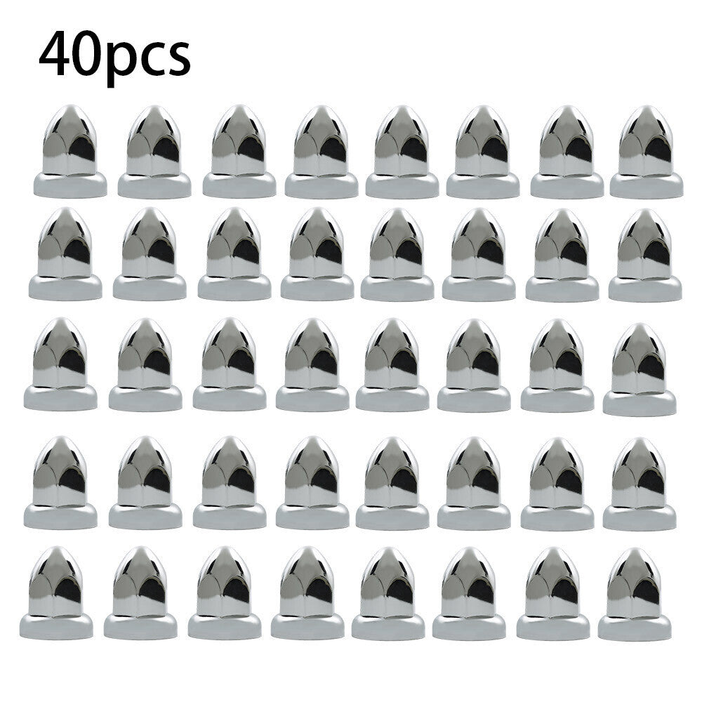 Chrome Semi Truck 33mm Push-on Bullet Flanged Lug Nut Covers ABS Plastic 40 Pack