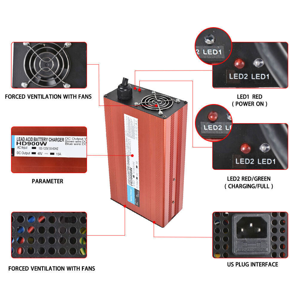 48V 15A Battery Charger Fit for EZGO RXV & TXT Golf Carts