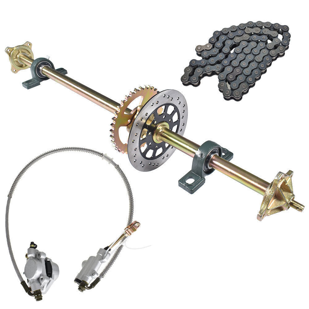 Go Kart Live Axle Kit Sprocket+Brake Disc+Chain+Brake assembly+wheel hubs 44"