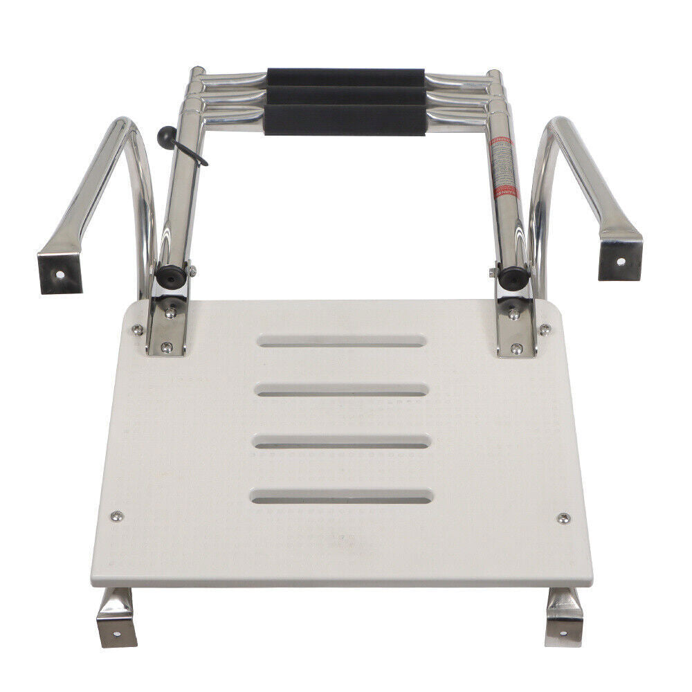 3 Step Stainless Steel Telescoping Boat Ladder With Platform 2 Handrails