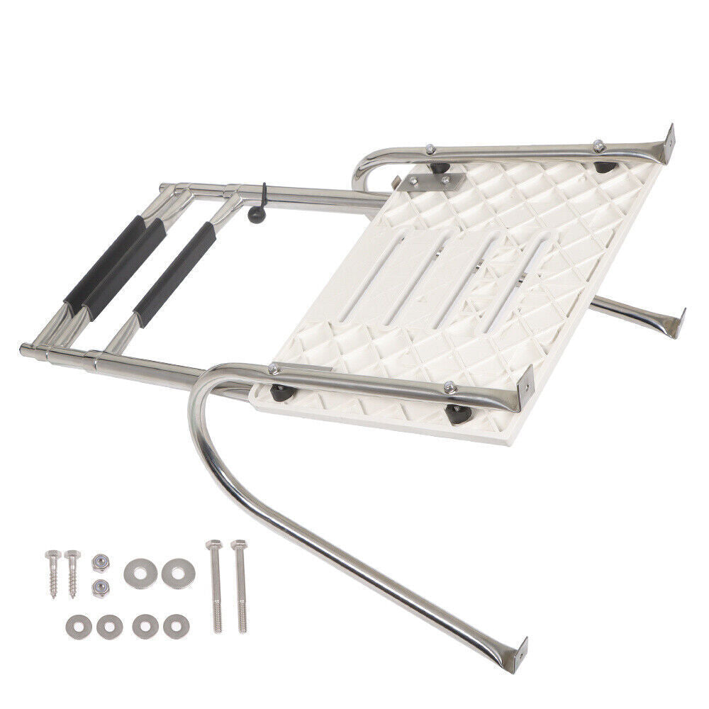 Telescoping Boat Ladder Stainless Steel 3 Step With Platform 2 Handrails