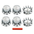 Chrome Hub Cover Kit 33mm Front Rear for Semi Truck Wheel Axle Covers Spiked