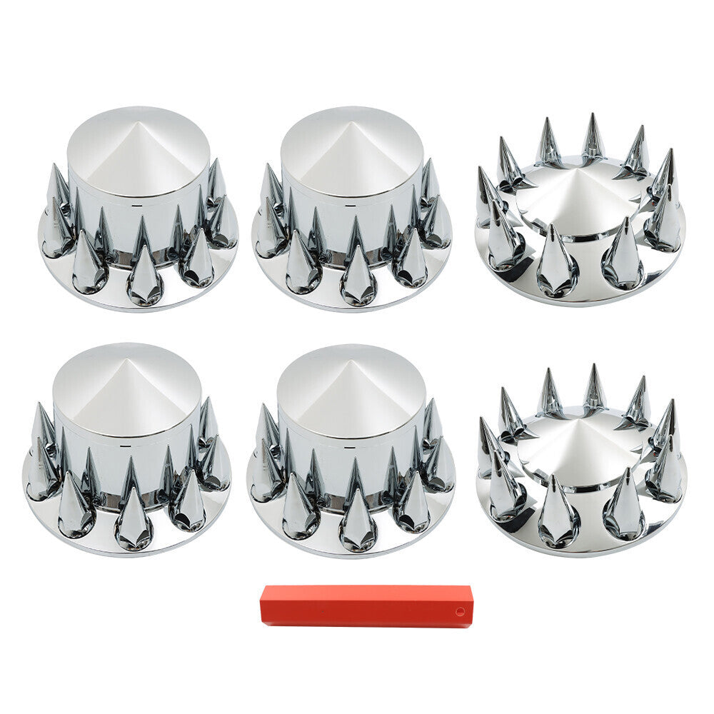 Chrome Hub Cover Kit 33mm Front Rear for Semi Truck Wheel Axle Covers Spiked