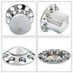 Chrome Hub Cover Kit 33mm Front Rear for Semi Truck Wheel Axle Covers Spiked