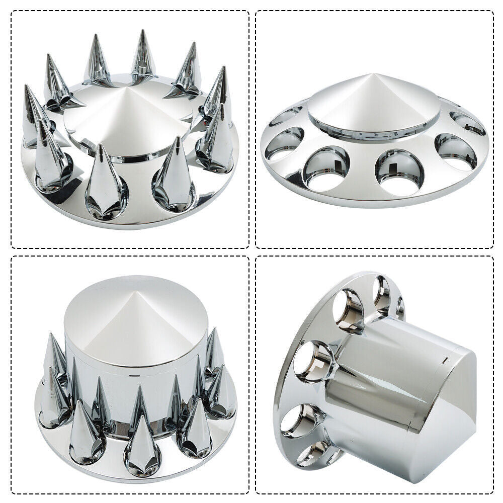 Chrome Hub Cover Kit 33mm Front Rear for Semi Truck Wheel Axle Covers Spiked