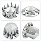 Chrome Hub Cover Kit 33mm Front Rear for Semi Truck Wheel Axle Covers Spiked
