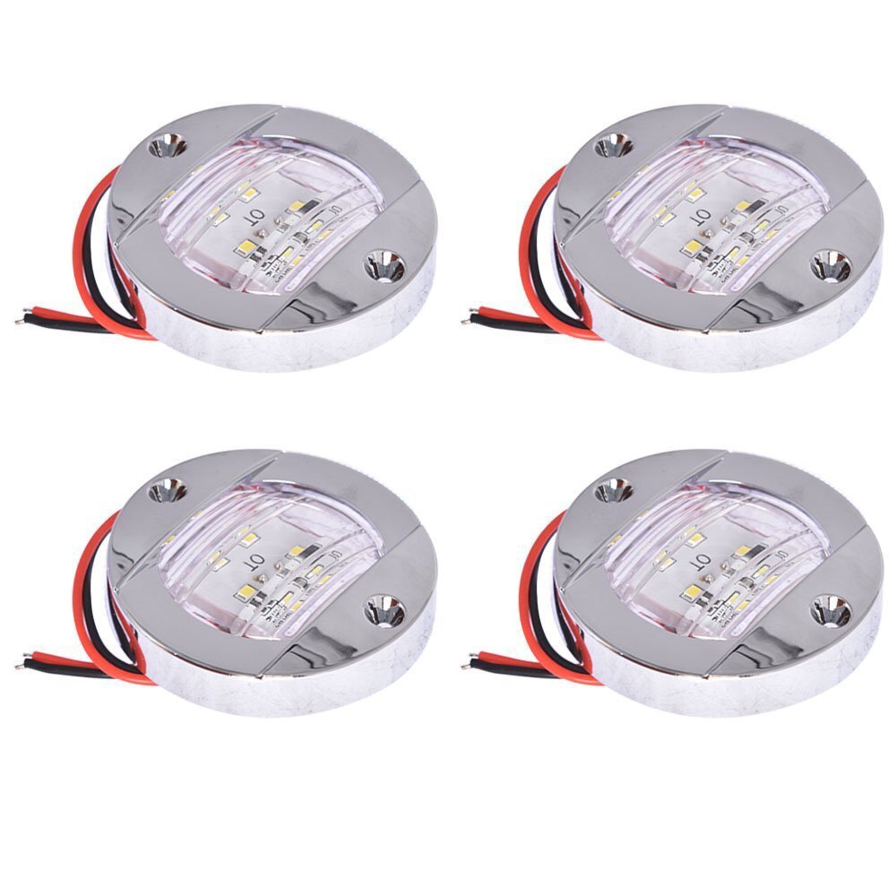 4X White 3" Round Marine Boat LED Cabin Deck Walkway Courtesy Lights Stern Light