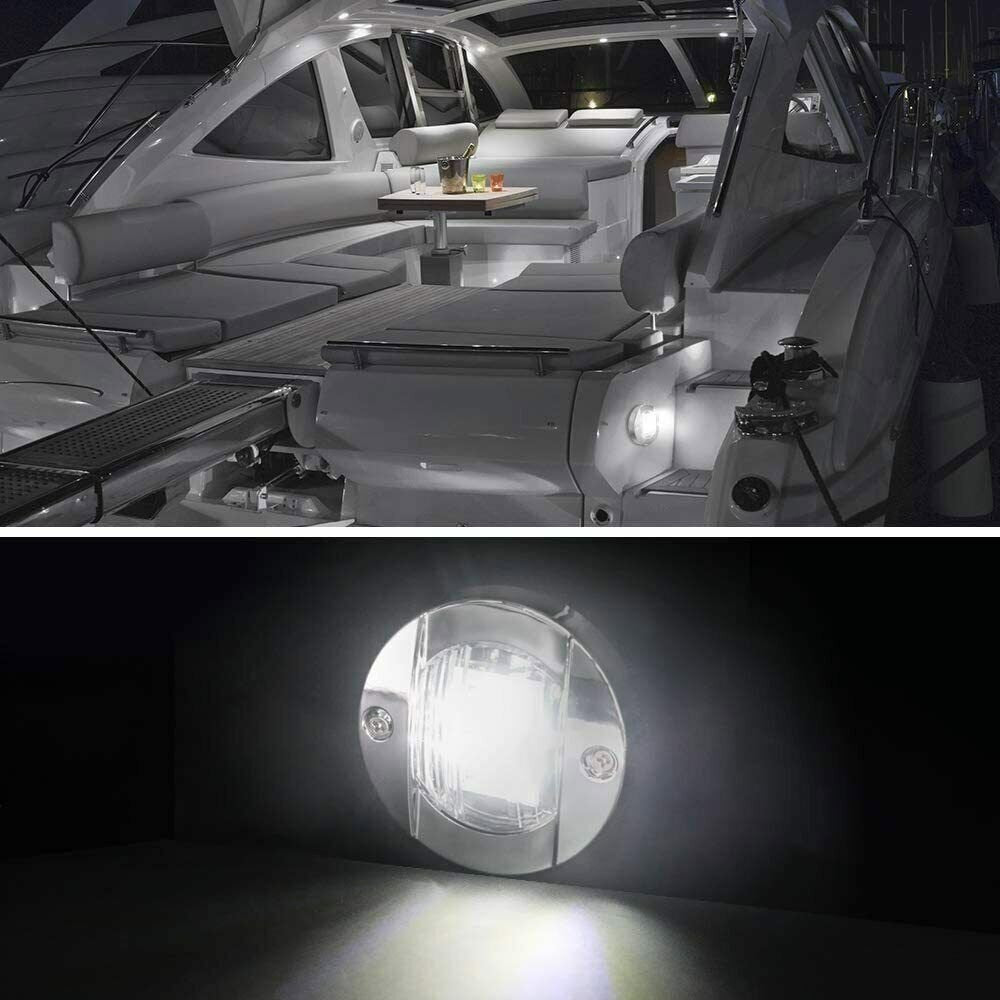 4X White 3" Round Marine Boat LED Cabin Deck Walkway Courtesy Lights Stern Light